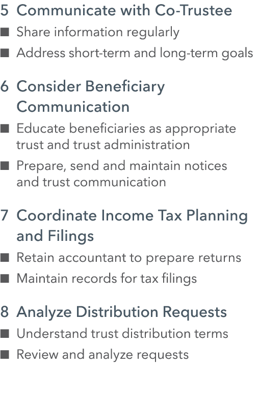 5 Communicate with Co Trustee n Share information regularly n Address short term and long term goals 6 Consider Benef...