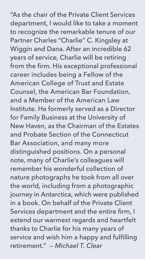 “As the chair of the Private Client Services department, I would like to take a moment to recognize the remarkable te...