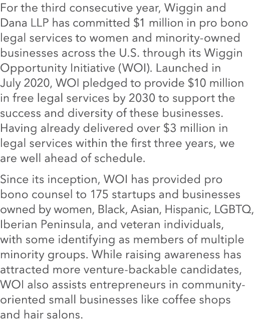 For the third consecutive year, Wiggin and Dana LLP has committed $1 million in pro bono legal services to women and ...