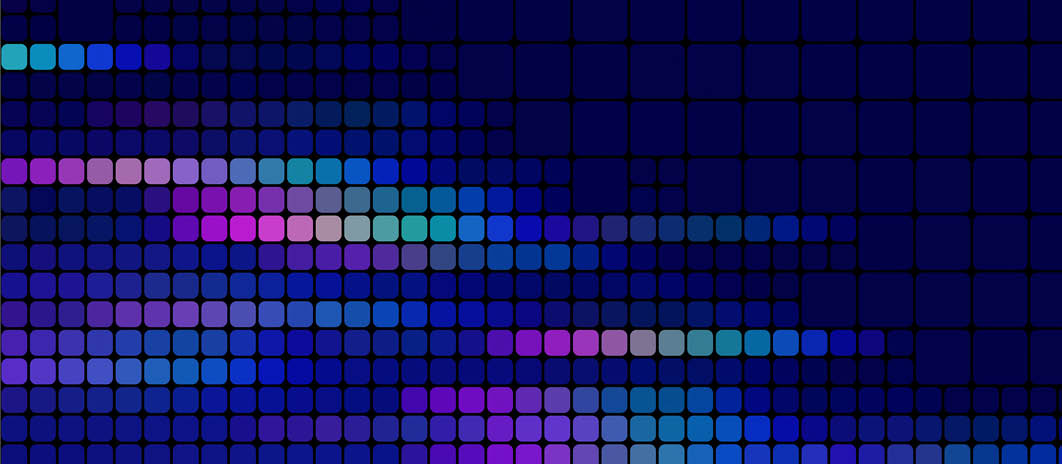 Abstract Pixel Colorful Spectrum Square Mosaic Tile Navy Blue Background LED Light NFT DeFi Metaverse Web3 Connection Speed Neon Geometric Cube Block Texture Nightclub Tunnel Subway Pop Art Repetition Reflection Bandwidth Vitality Glowing Striped Pattern for presentation, flyer, card, poster, brochure, banner