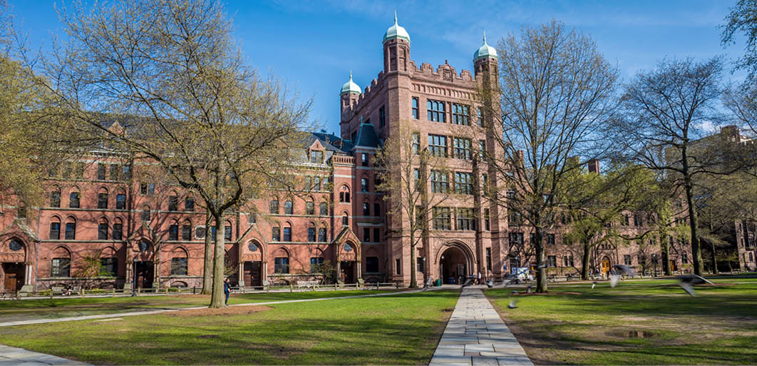 Yale university buildings in spring blue sky in New Haven, CT USA