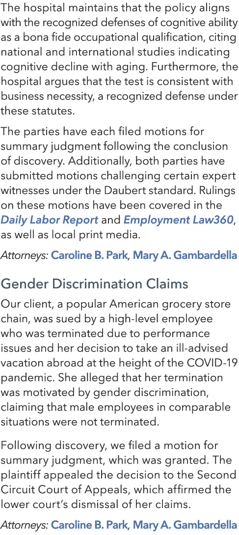 The hospital maintains that the policy aligns with the recognized defenses of cognitive ability as a bona fide occupa...