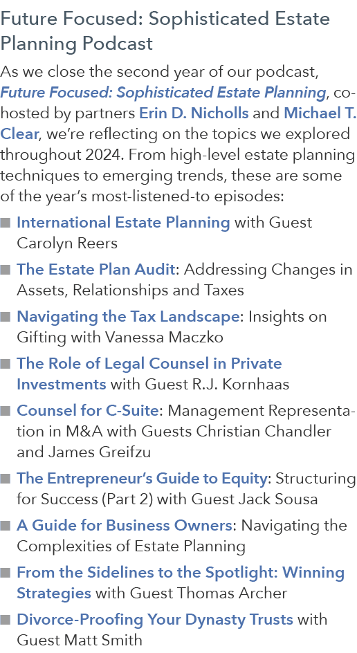 Future Focused: Sophisticated Estate Planning Podcast As we close the second year of our podcast, Future Focused: Sop...